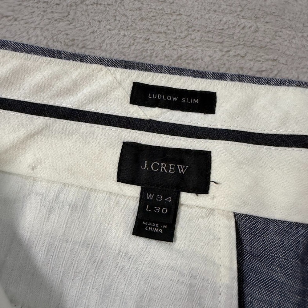 J. Crew Mens 34x30 Ludlow Somelos Cotton Linen Slim Fit Pants Blue Lightweight - Picture 6 of 14